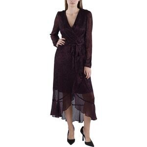 KENSIE DRESSES Womens Burgundy Belted Hem Sleeve Midi Dress 4